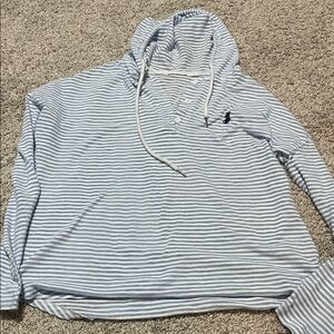 Polo Ralph Lauren Striped Hooded Pullover in Light Blue & White